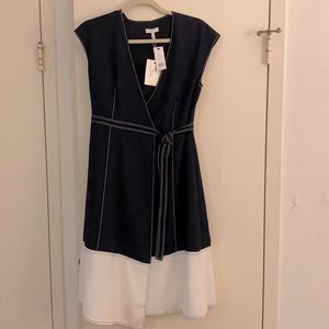 Joie color block wrap dress in navy blue and white